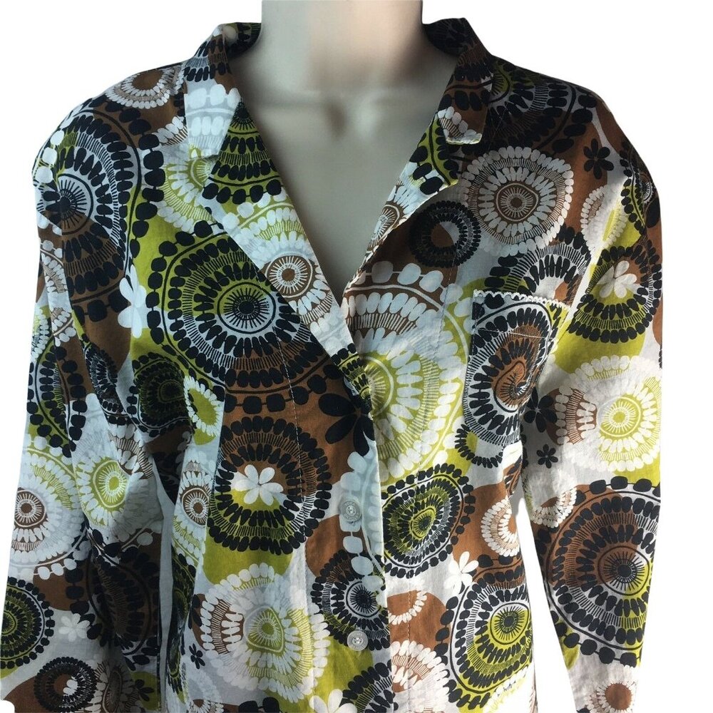 Vera Bradley Button Up Blouse Geometric Top  Long Sleeve Shirt M u - Picture 3 of 6